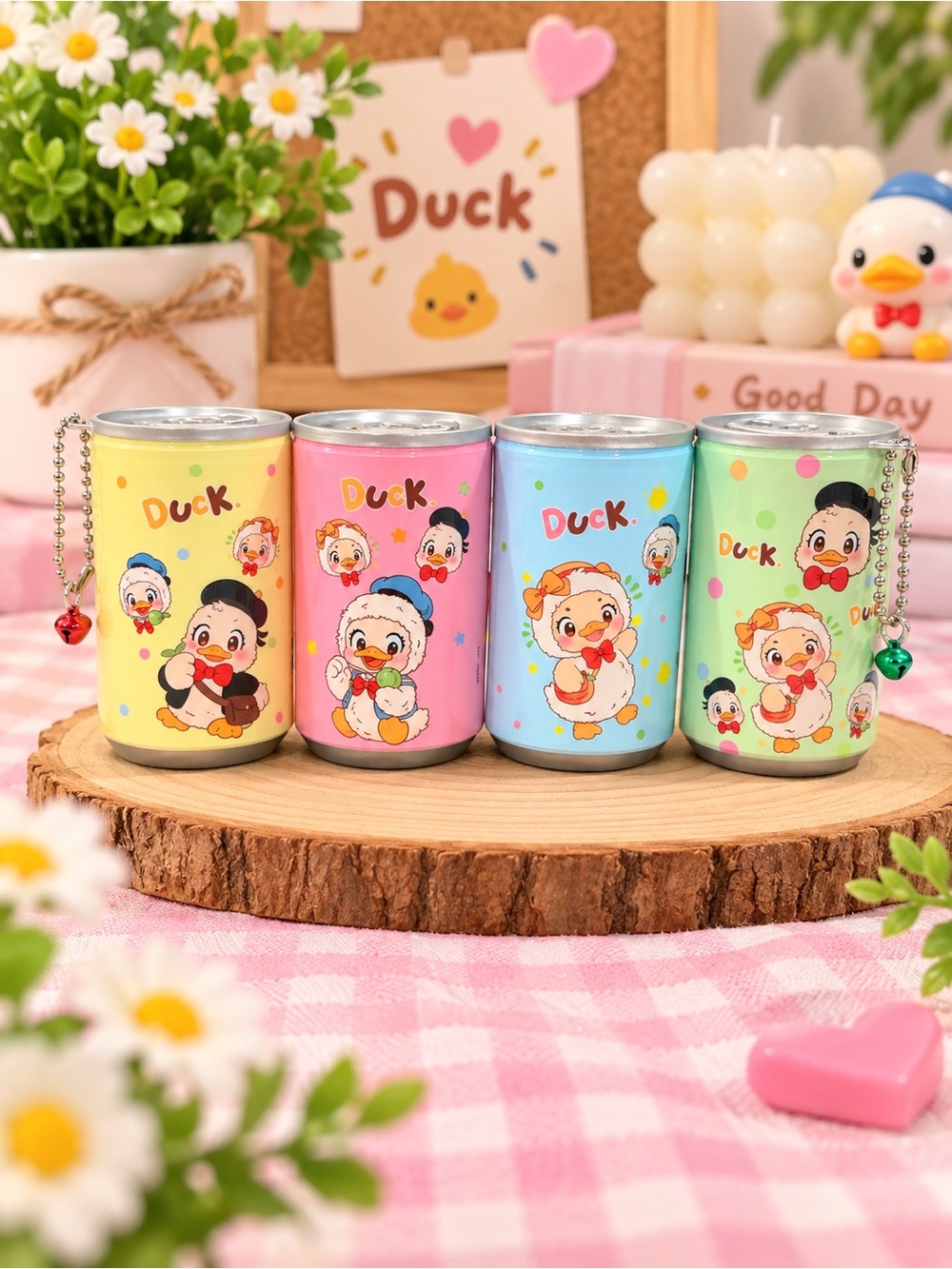 Duck Cute Mini Can Tissue Keychain Set - Pastel Yellow, Pink, Blue, Green